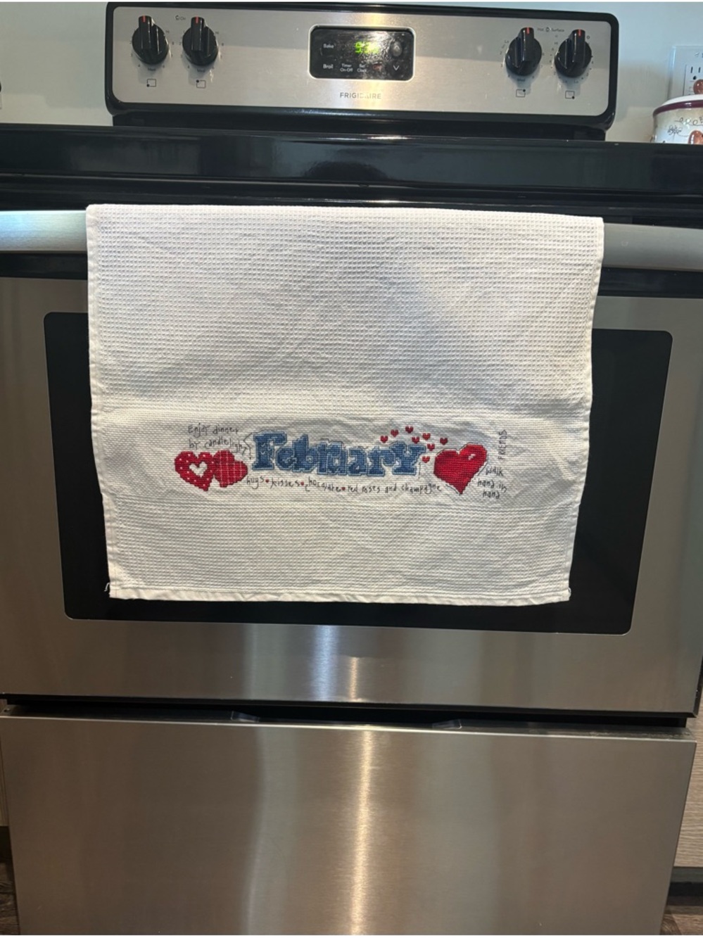 White February Embroidered Kitchen Towel